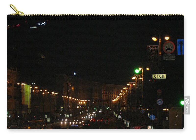 City Night Zip Pouch featuring the painting City Night. Kyiv. Ukraine by Oksana Semenchenko