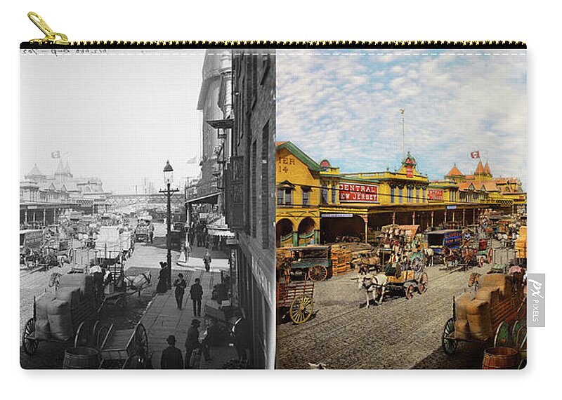 Color Zip Pouch featuring the photograph City - NY - A hundred some years ago 1900 - Side by Side by Mike Savad