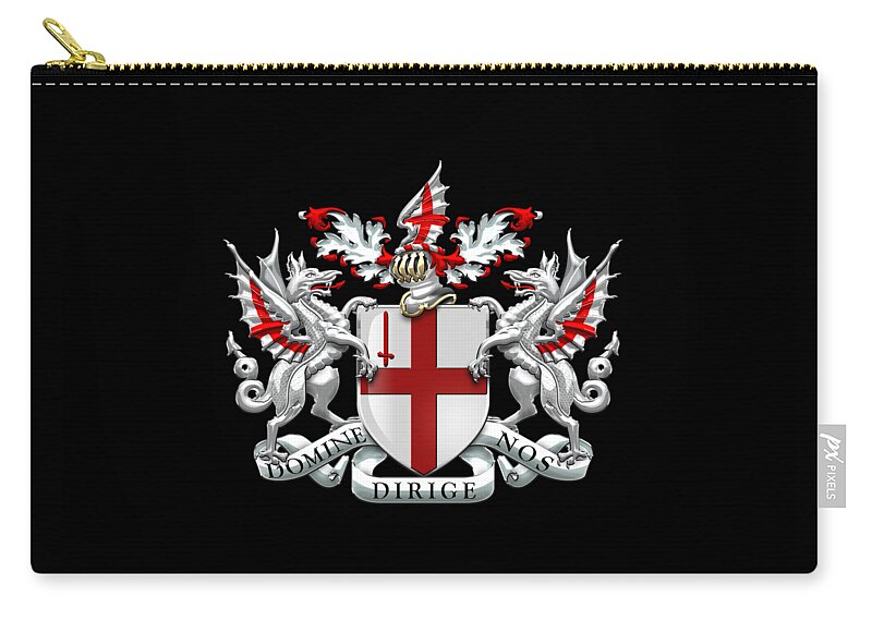 'cities Of The World' Collection By Serge Averbukh Zip Pouch featuring the digital art City of London - Coat of Arms over Black Leather by Serge Averbukh