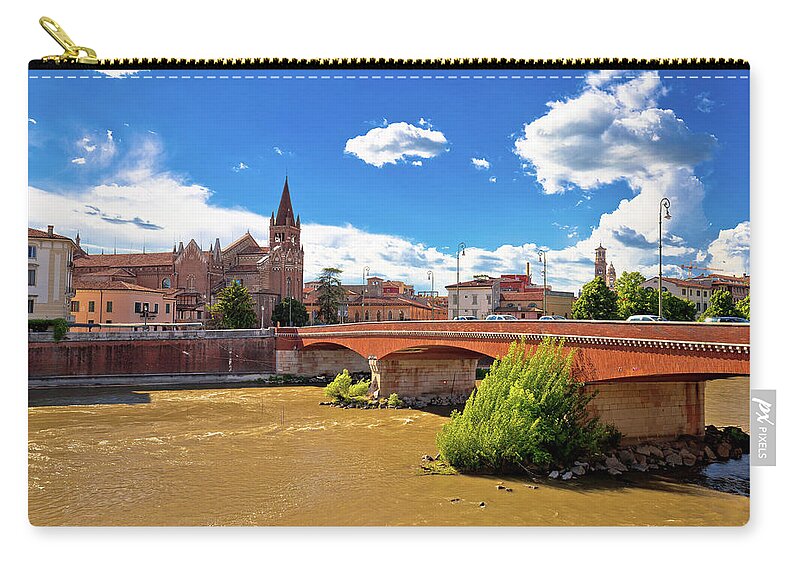 San Fermo Zip Pouch featuring the photograph City of Verona Adige river and San Fermo Maggiore church by Brch Photography