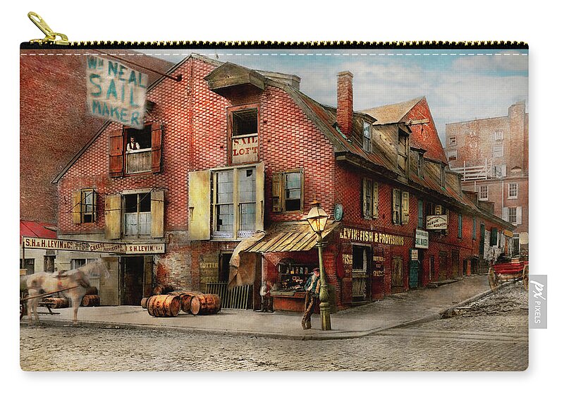 Self Zip Pouch featuring the photograph City - PA - Fish and Provisions 1898 by Mike Savad