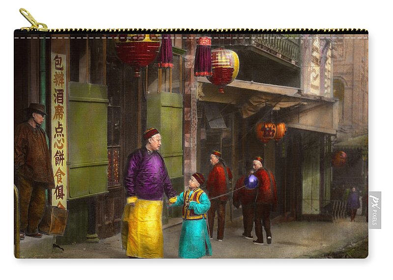 Kungfu Zip Pouch featuring the photograph City - San Francisco - Chinatown - Visiting the commoners 1896-06 by Mike Savad