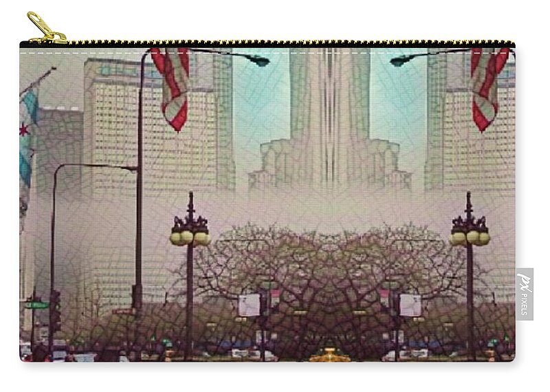 Photography Zip Pouch featuring the photograph Cityscape with a Bit of Fog by Kathie Chicoine
