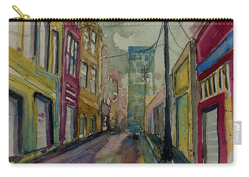 Asheville Cityscape Zip Pouch featuring the painting Cityscape Urbanscape Asheville Alley by Gray Artus