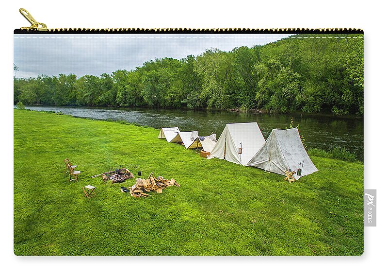 Cannon Zip Pouch featuring the photograph Civil War Camp by the James by Star City SkyCams