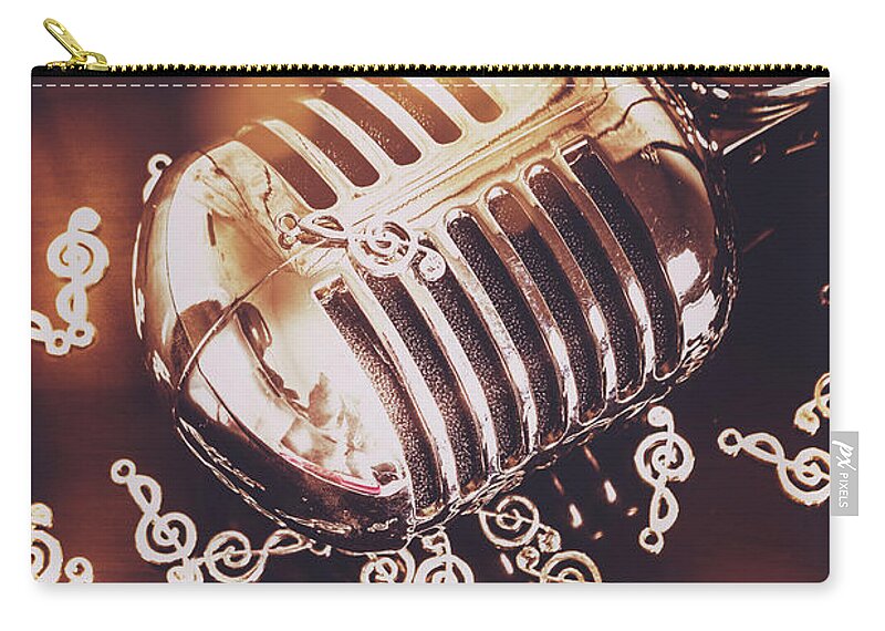 Microphone Zip Pouch featuring the photograph Classics at the audio hall by Jorgo Photography
