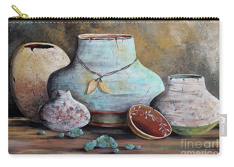 Pottery Zip Pouch featuring the painting Clay Pottery Still Lifes-B by Jean Plout