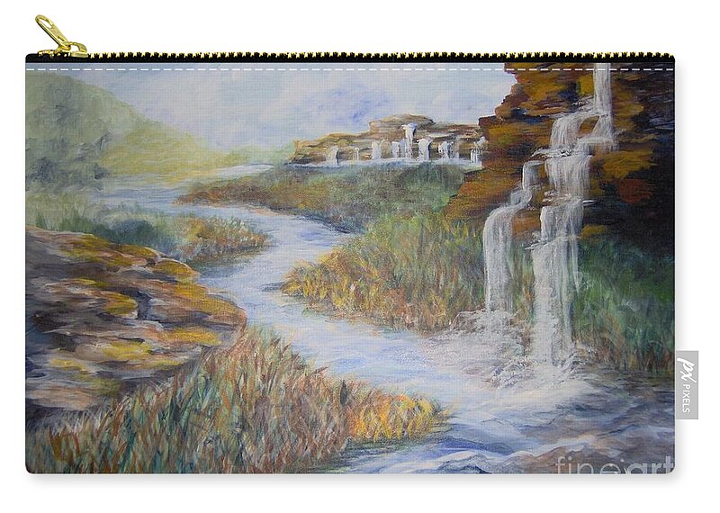 Waterfall Zip Pouch featuring the painting Cleansing by Saundra Johnson