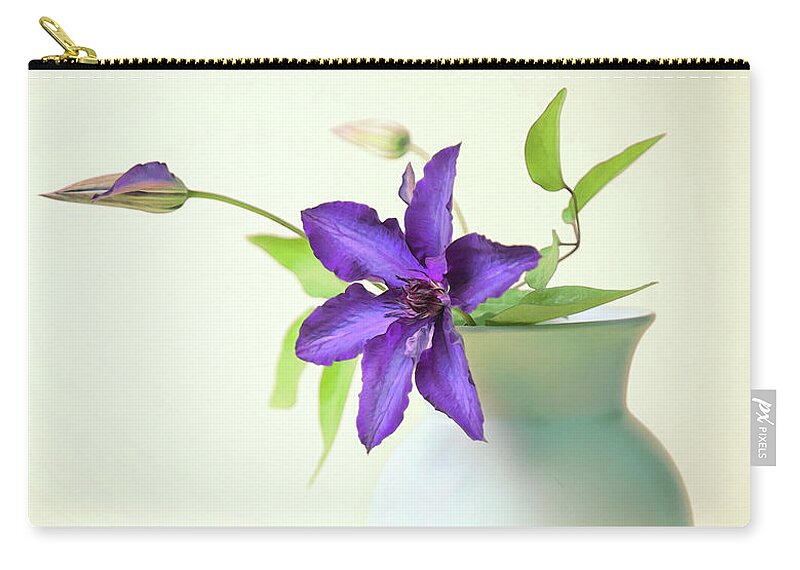 Theresa Tahara Zip Pouch featuring the photograph Clematis Still Life by Theresa Tahara