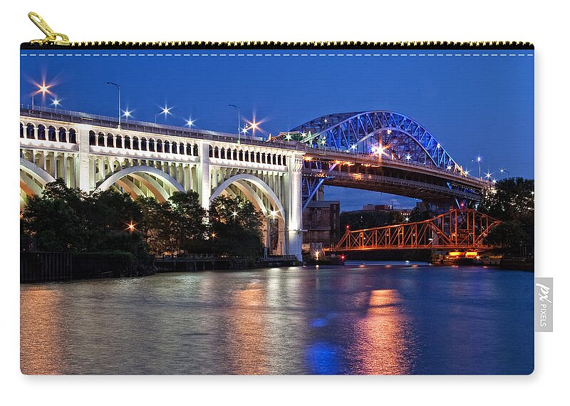 Colored Bridges Zip Pouch featuring the photograph Cleveland Colored Bridges by Dale Kincaid