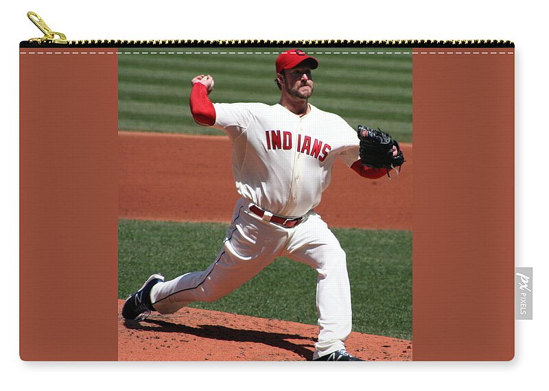 Horizontal Photo Zip Pouch featuring the photograph Cleveland Indians Pitcher by Valerie Collins