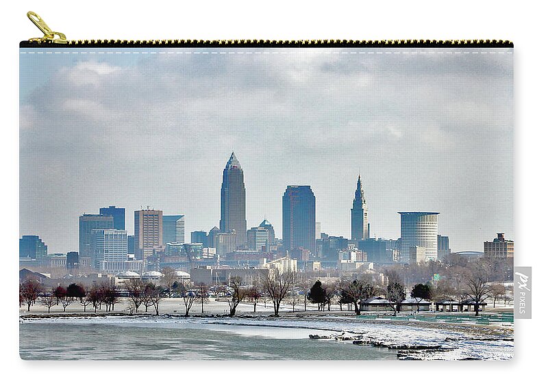 Cleveland Zip Pouch featuring the photograph Cleveland Skyline in Winter by Bruce Patrick Smith