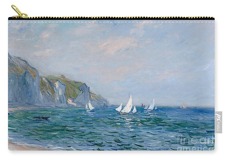 Cliffs And Sailboats At Pourville Carry-all Pouch featuring the painting Cliffs and Sailboats at Pourville by Claude Monet
