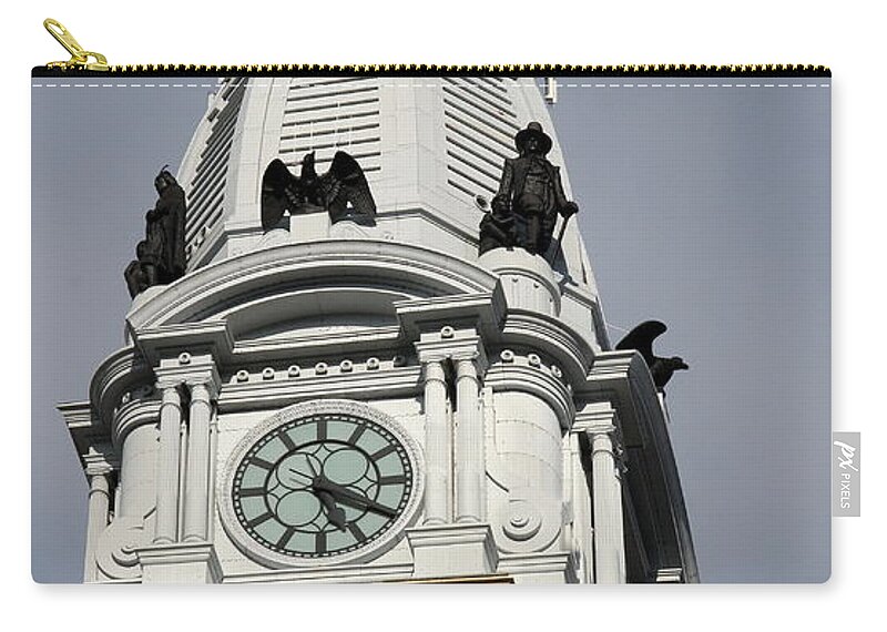 Clock Tower Zip Pouch featuring the photograph Clock Tower City Hall - Philadelphia by Christiane Schulze Art And Photography