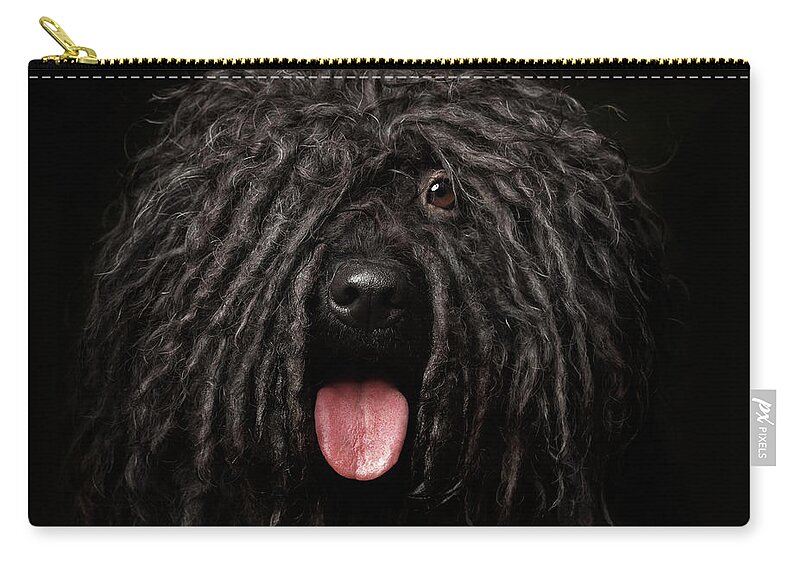 #faatoppicks Zip Pouch featuring the photograph Close up Portrait of Puli Dog isolated on Black by Sergey Taran