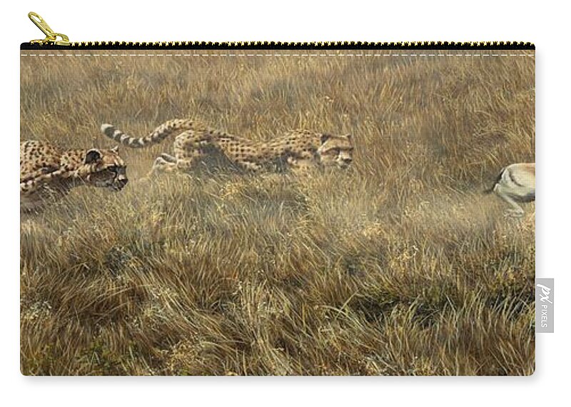 Wildlife Paintings Zip Pouch featuring the painting Closing in Fast by Alan M Hunt