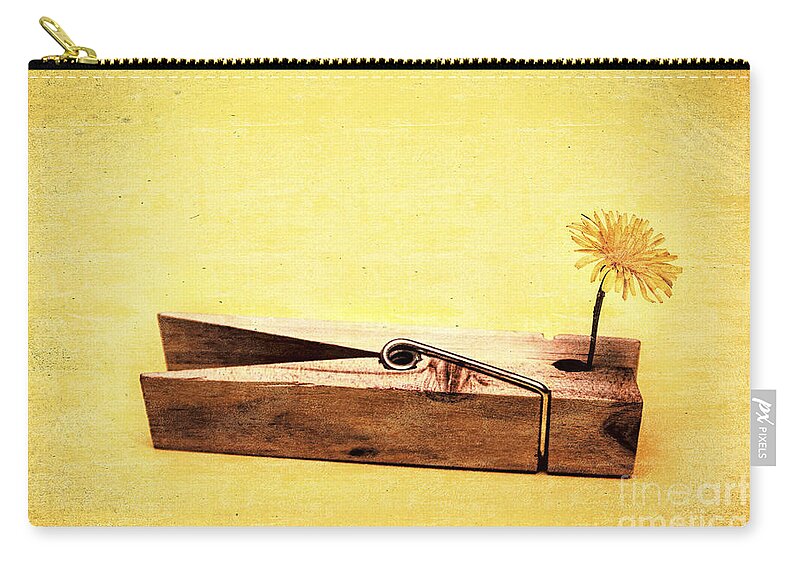 Vintage Zip Pouch featuring the photograph Clothespins and dandelions by Jorgo Photography