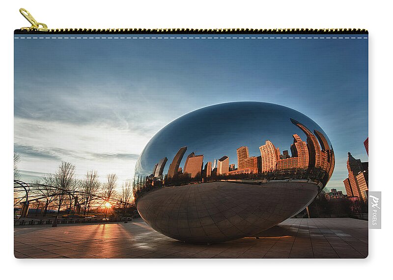 Chicago Cloud Gate Zip Pouch featuring the photograph Cloud Gate at Sunrise by Sebastian Musial