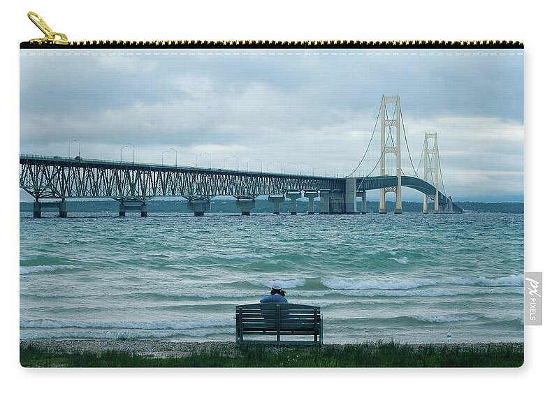 Mackinac Bridge Carry-all Pouch featuring the photograph Clouds over Mackinac Bridge by Rich S