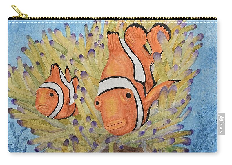 Linda Brody Zip Pouch featuring the painting Clownfish by Linda Brody