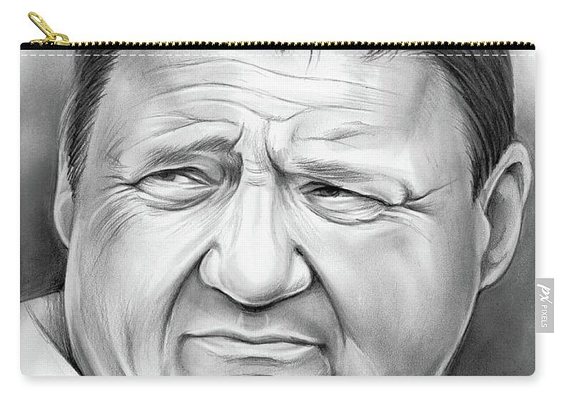Lsu Zip Pouch featuring the drawing Coach Orgeron by Greg Joens