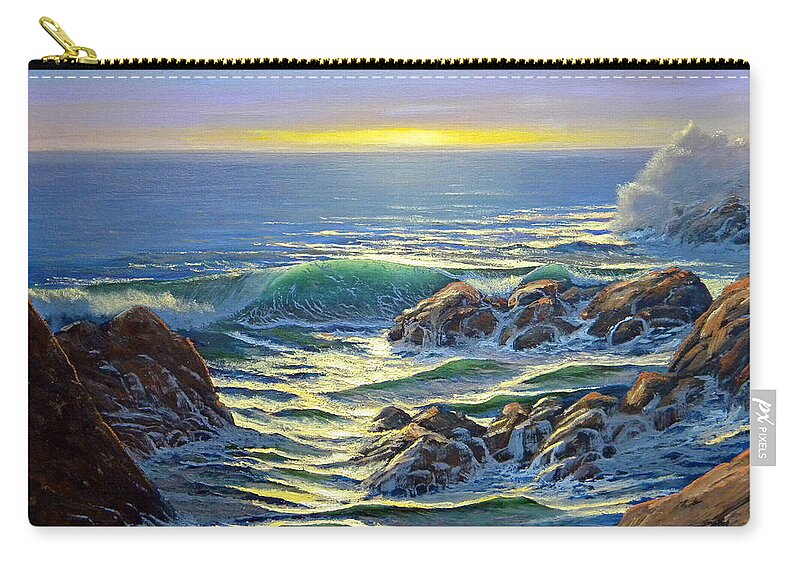 Coastal Evening Zip Pouch featuring the painting Coastal Evening by Frank Wilson
