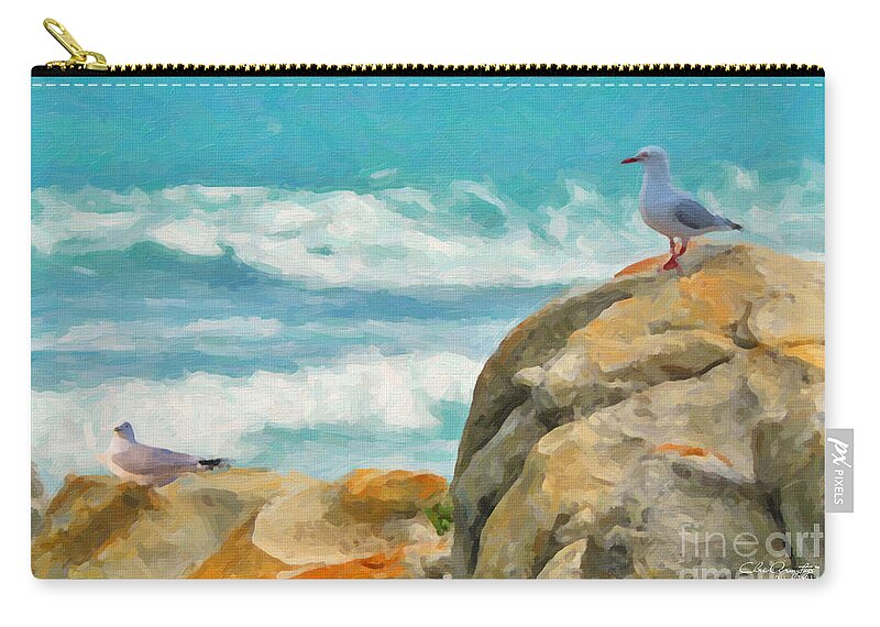 Coast Zip Pouch featuring the painting Coastal Rocks by Chris Armytage
