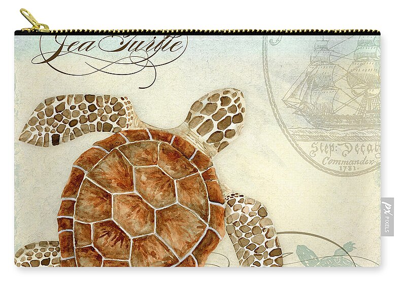 Watercolor Zip Pouch featuring the painting Coastal Waterways - Green Sea Turtle 2 by Audrey Jeanne Roberts