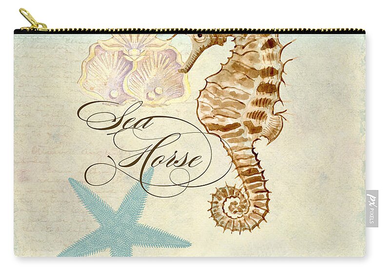 Watercolor Zip Pouch featuring the painting Coastal Waterways - Seahorse Rectangle 2 by Audrey Jeanne Roberts