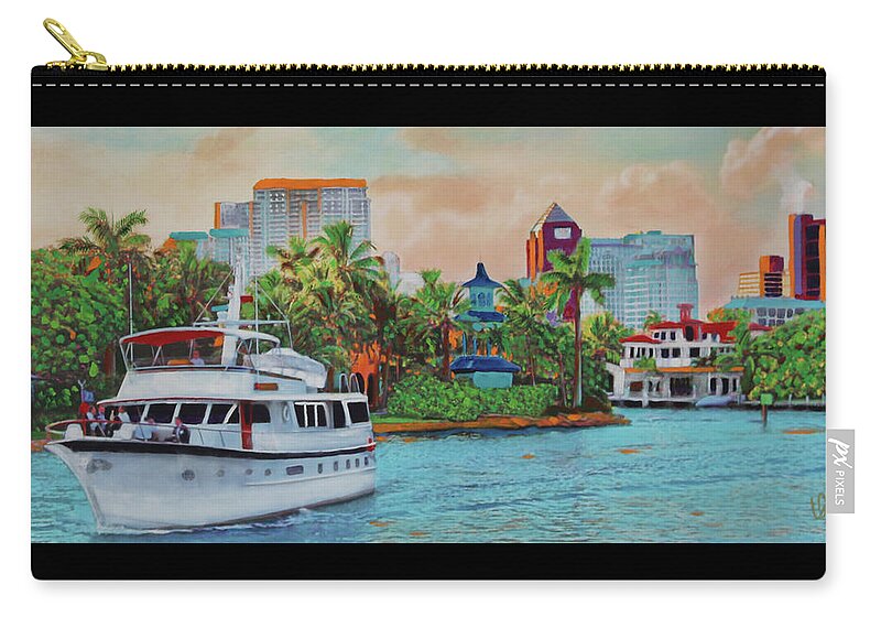 Fort Lauderdale Zip Pouch featuring the painting Cocktails On The New River by Deborah Boyd