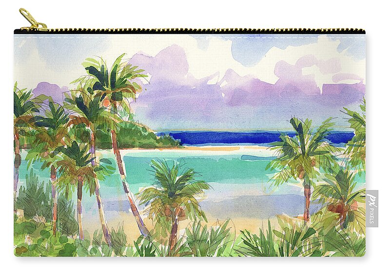 Cook Islands Zip Pouch featuring the painting Coconut Palms and Lagoon, Aitutaki by Judith Kunzle
