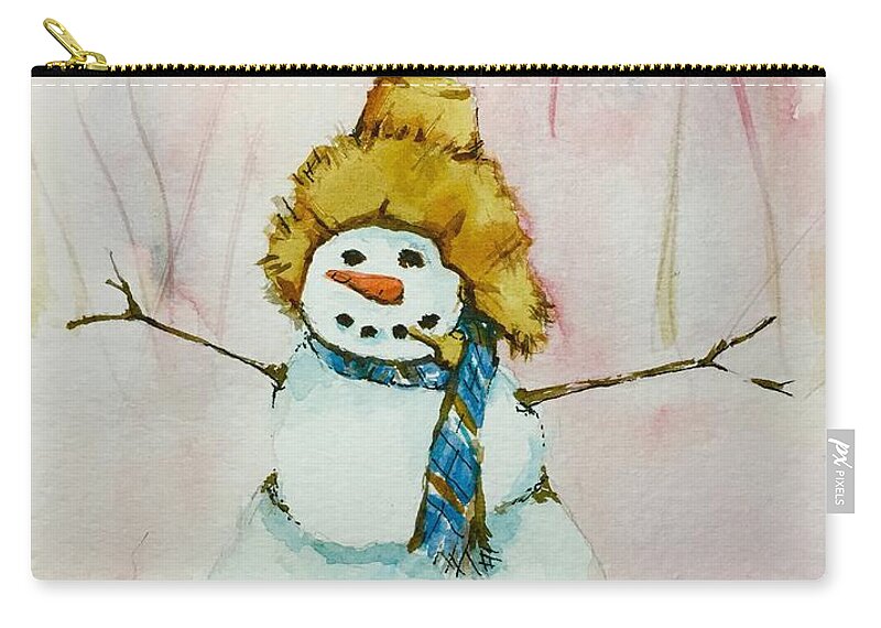 Snow Carry-all Pouch featuring the painting Cody's First Frosty by Lynn Babineau