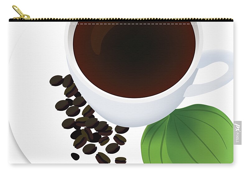 Coffee Cup With Beens Illustration Zip Pouch featuring the drawing Coffee Cup On Saucer With Beans by Serena King