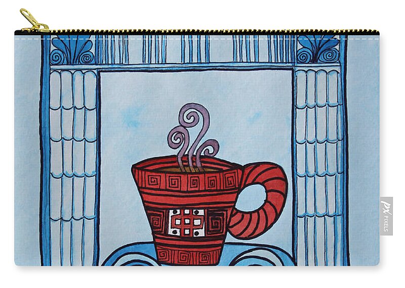 Coffee Palace Blue A Pen & Ink Watercolor Painting By Norma Appleton Zip Pouch featuring the painting Coffee Palace Blue by Norma Appleton