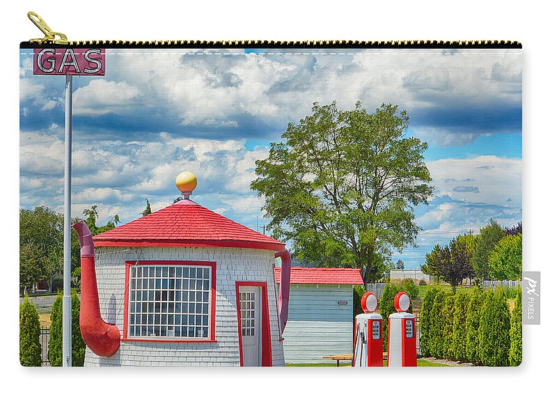 Scenic Zip Pouch featuring the photograph Coffee Tea or Gas by AJ Schibig
