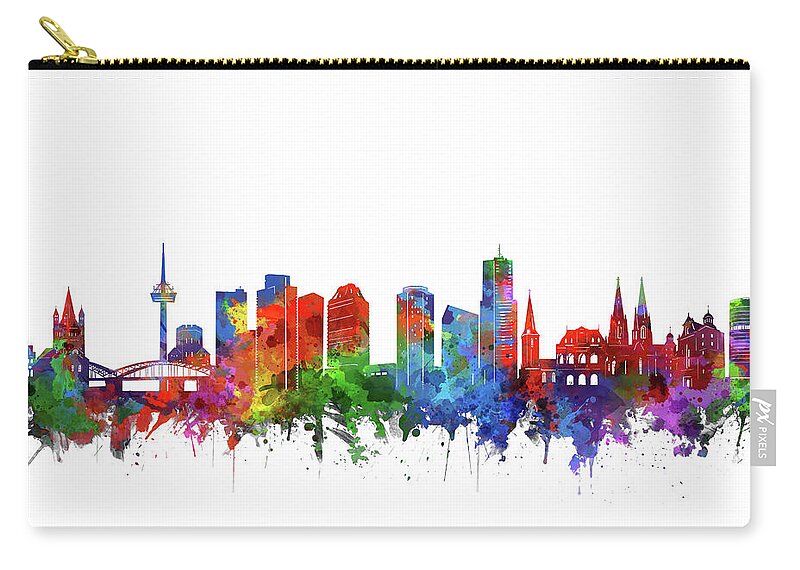 Cologne Zip Pouch featuring the digital art Cologne City Skyline Watercolor 2 by Bekim M