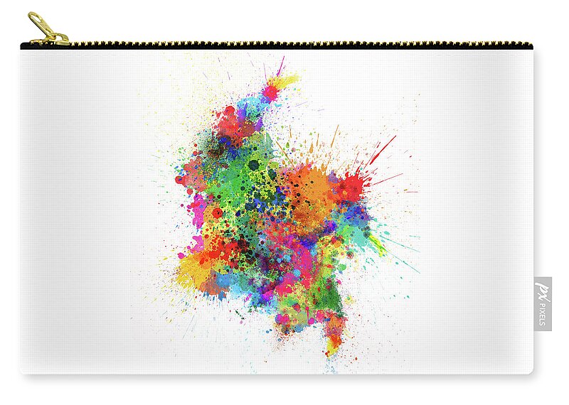 Colombia Map Zip Pouch featuring the digital art Colombia Paint Splashes Map by Michael Tompsett