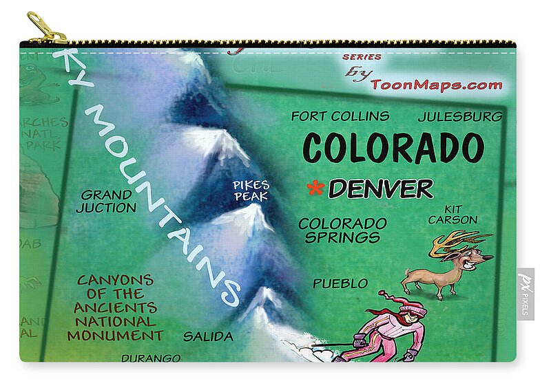Colorado Carry-all Pouch featuring the digital art Colorado Fun Map by Kevin Middleton