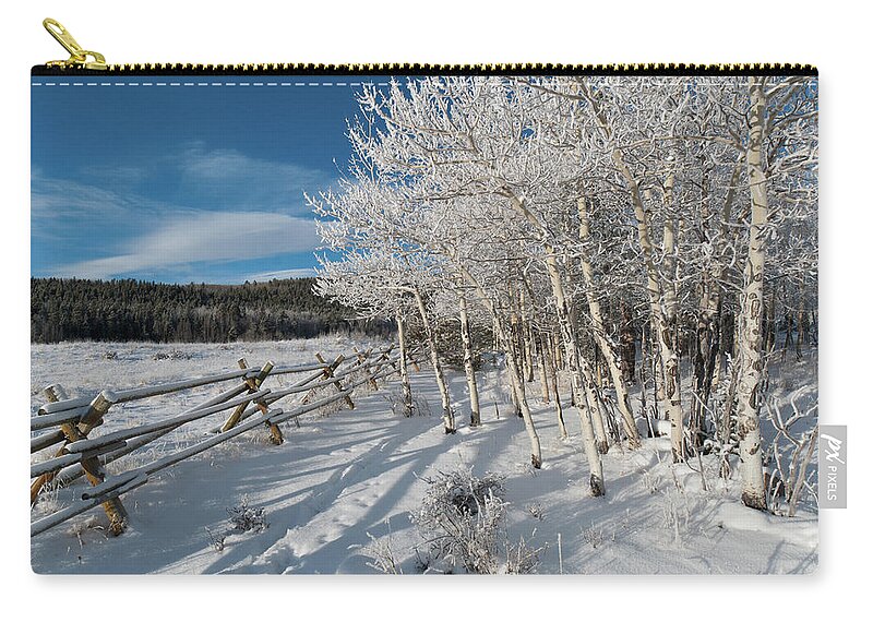 Kenosha Pass Zip Pouch featuring the photograph Colorado Snow Covered Aspen Landscape by Cascade Colors