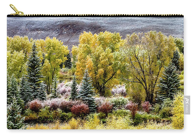 Aspen Trees Zip Pouch featuring the photograph Colorado Snowy Fall Morning by Teri Virbickis