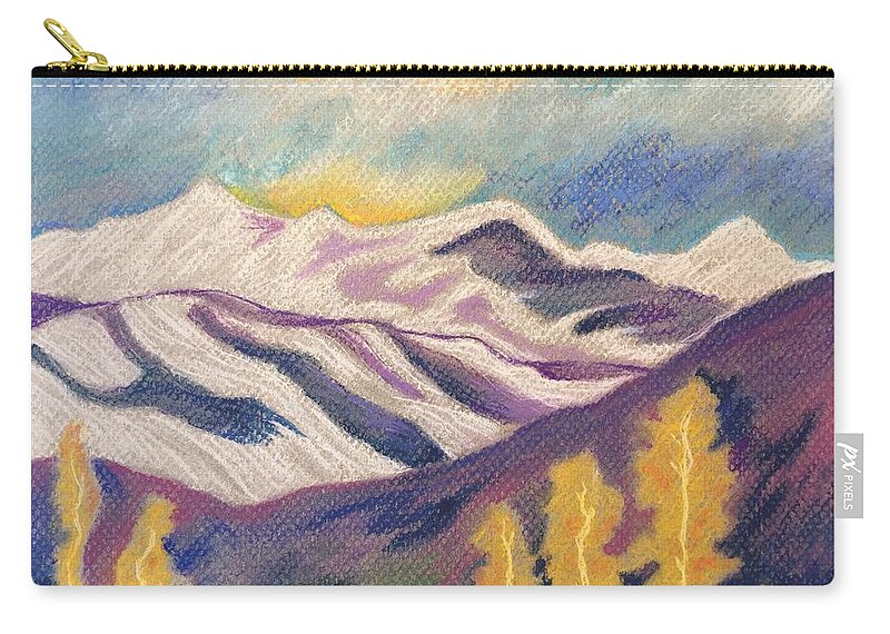 Snowmass Mountain Zip Pouch featuring the painting Colorado View #2 by Elizabeth Fontaine-Barr