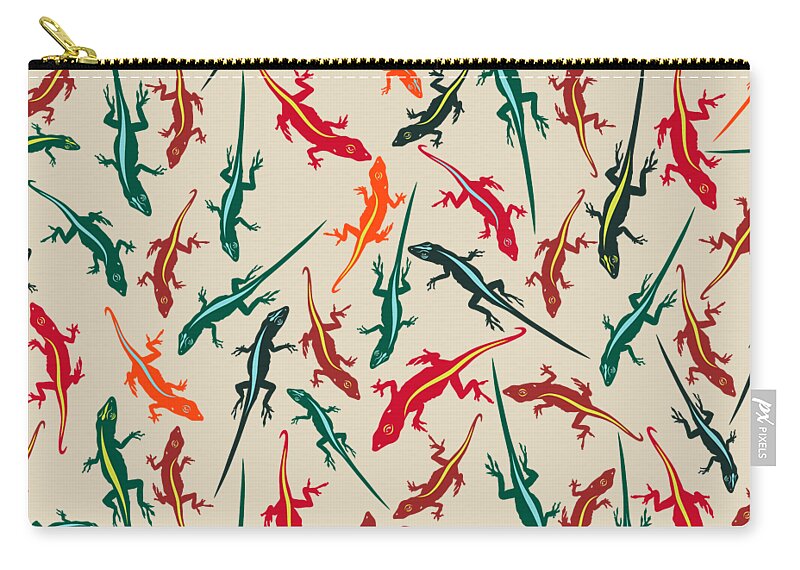 Animal Graphic Zip Pouch featuring the digital art Colorful Anole Lizards by MM Anderson