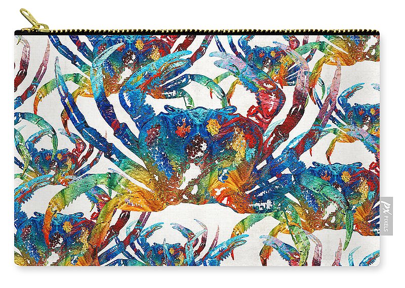 Crab Zip Pouch featuring the painting Colorful Crab Collage Art by Sharon Cummings by Sharon Cummings