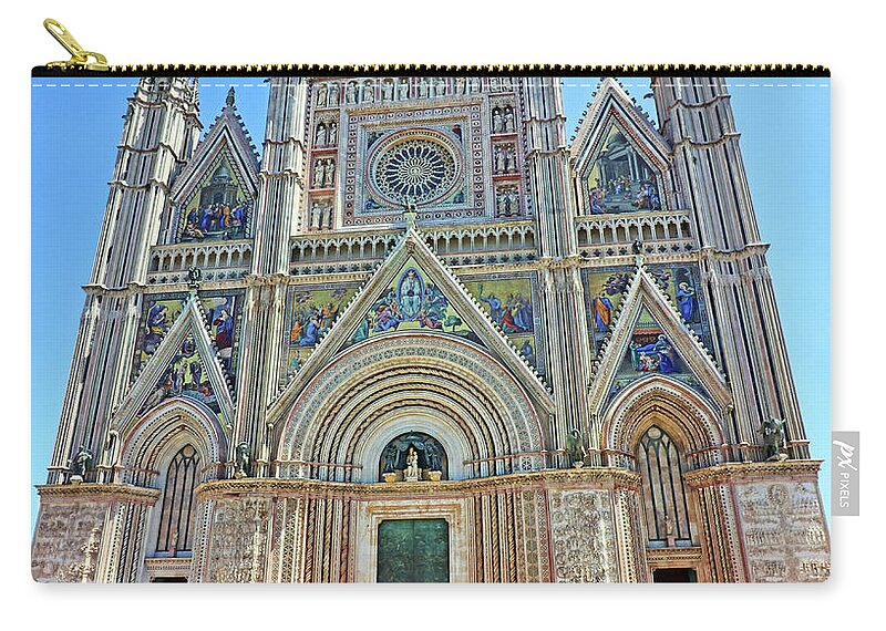 Orvieto Zip Pouch featuring the photograph Colorful Facade of Orvieto Cathedral 0704 by Jack Schultz