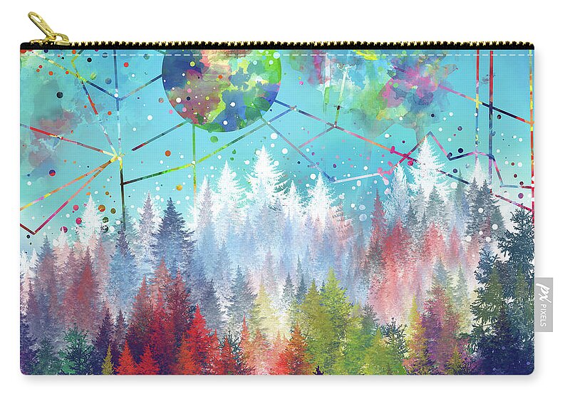 Forest Zip Pouch featuring the painting Colorful Forest 4 by Bekim M