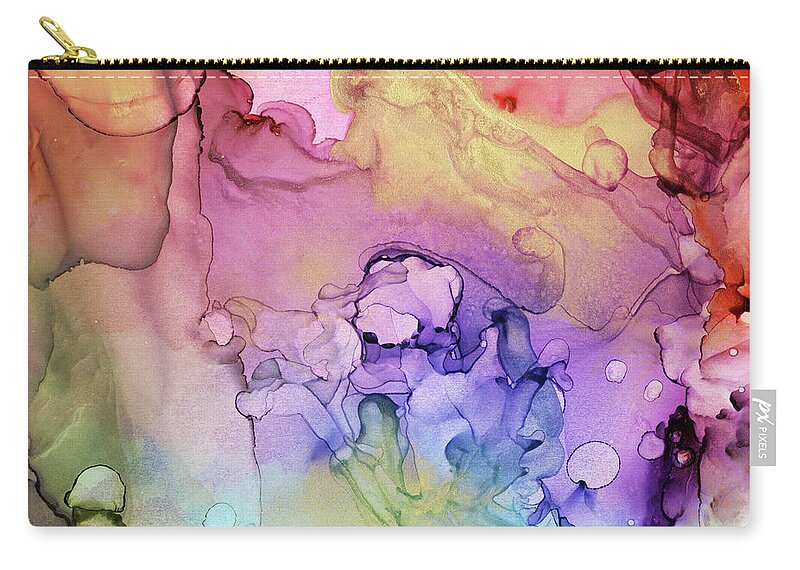 Ink Zip Pouch featuring the painting Colorful Ink Swirls with Gold Marble by Olga Shvartsur