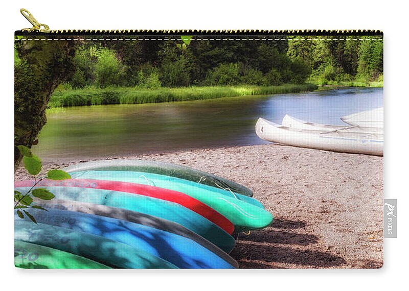 Boats Zip Pouch featuring the photograph Colorful Kayaks by Cat Connor