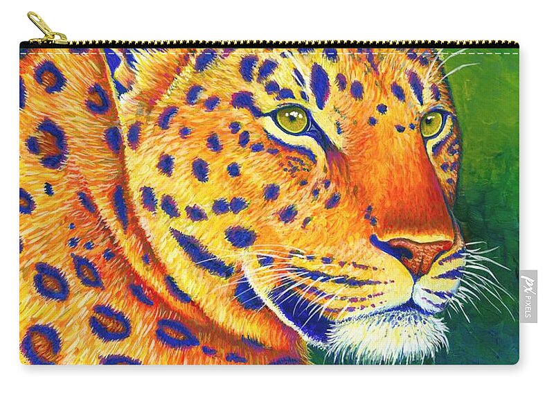 Leopard Zip Pouch featuring the painting Queen of the Jungle - Colorful Leopard by Rebecca Wang