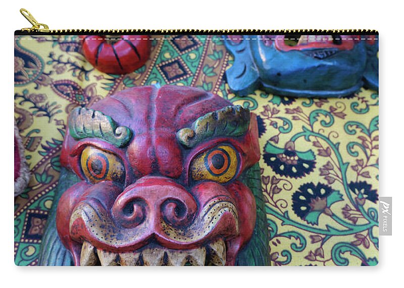 Nepal.nepalese Zip Pouch featuring the photograph Colorful Nepalese Masks by John Mitchell