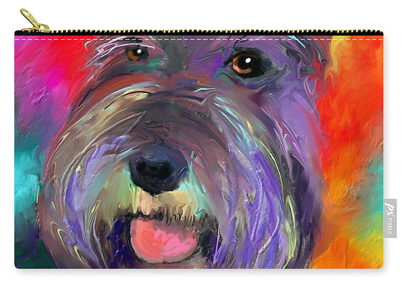Schnauzer Dog Zip Pouch featuring the painting Colorful Schnauzer dog portrait print by Svetlana Novikova